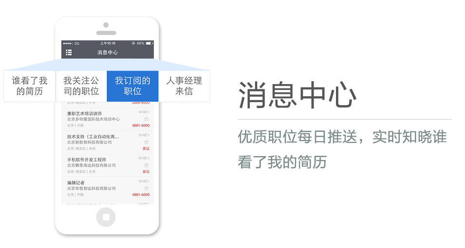 優(yōu)質(zhì)職位每日推送，實時知曉誰看了我的簡歷